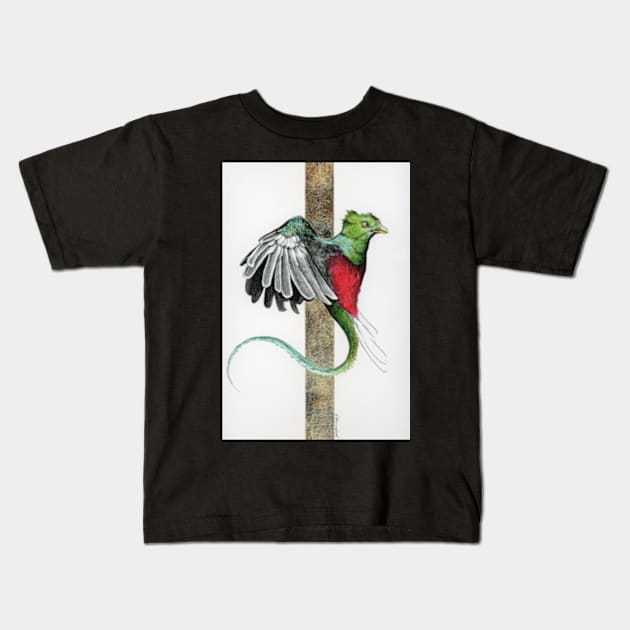 Flying bird (quetzal) Kids T-Shirt by blueicedjack